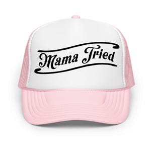 Camo &quot;Mama Tried&quot; Trucker Hat – Country Mom Baseball Cap, Funny Southern Mama Gift, Vintage Style Snapback