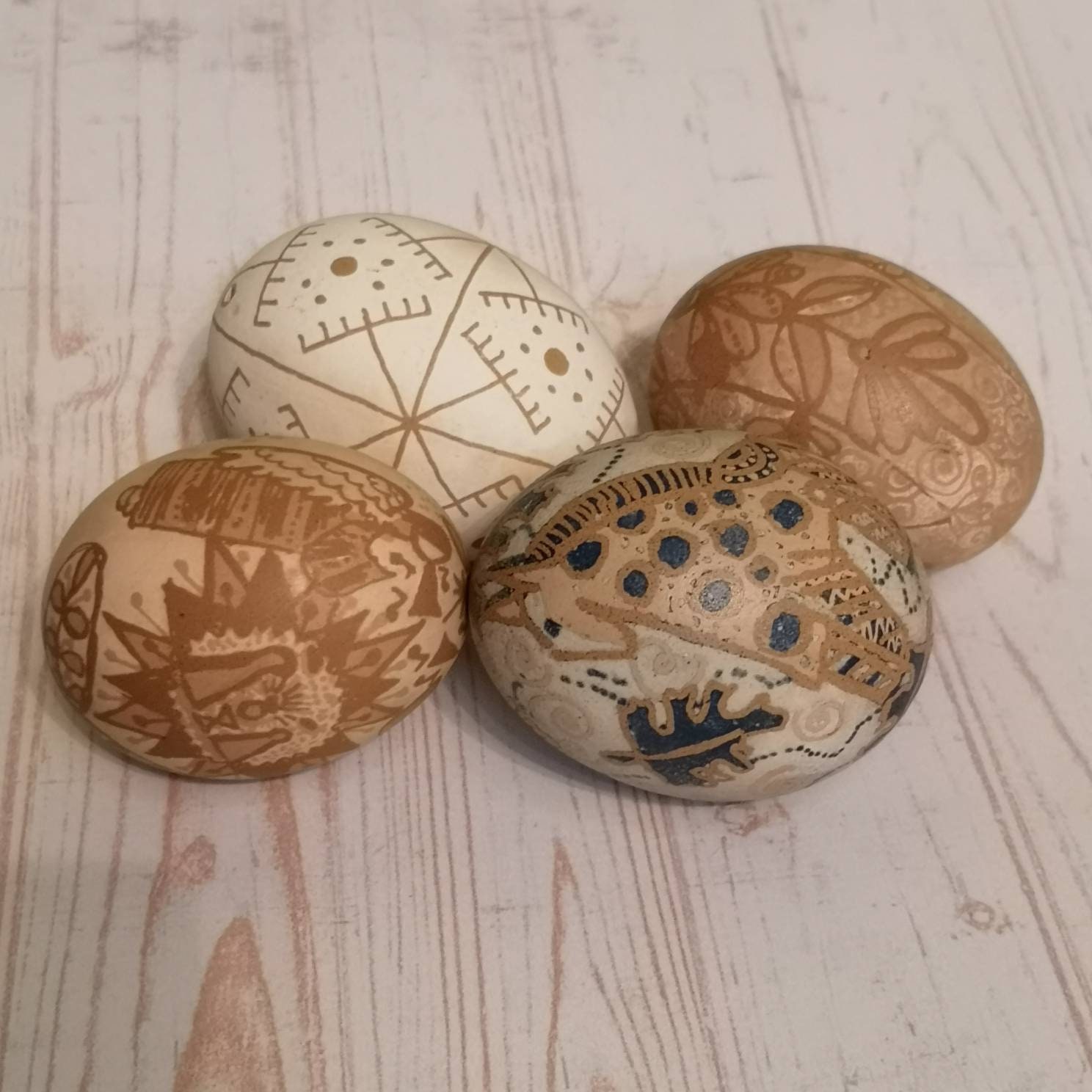 Set of 3 Chicken Size Blown Real Ukrainian Easter Egg Pysanky 