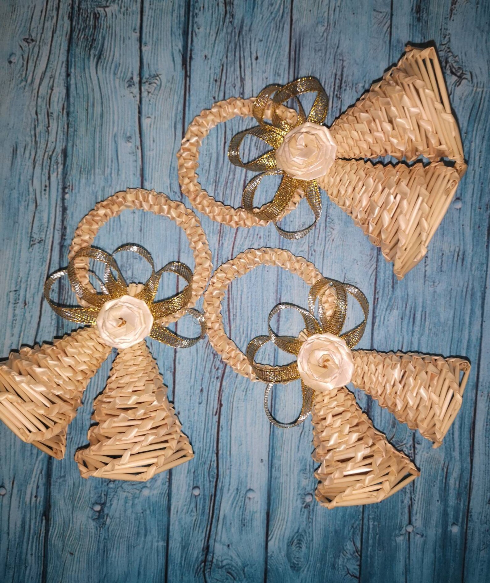 3 Set Christmas Bells Straw Straw Decoration Wall Ornaments Etsy UK