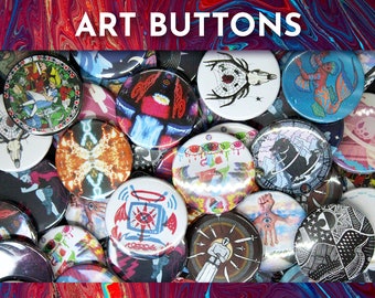 Art Buttons (Variety 6 Pack) 1.25" Colorful Pins