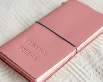 Personalized leather journal for women, blank pages journal with logo, refillable journal, pink notebook, wedding guest book, writer gifts