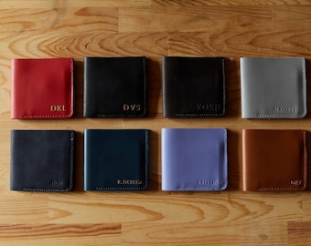 Cartera de cuero personalizada, billetera para 4 tarjetas para hombre, billetera grabada personalizada, tarjetero ultrafino de cuero genuino, regalo de aniversario de cuero
