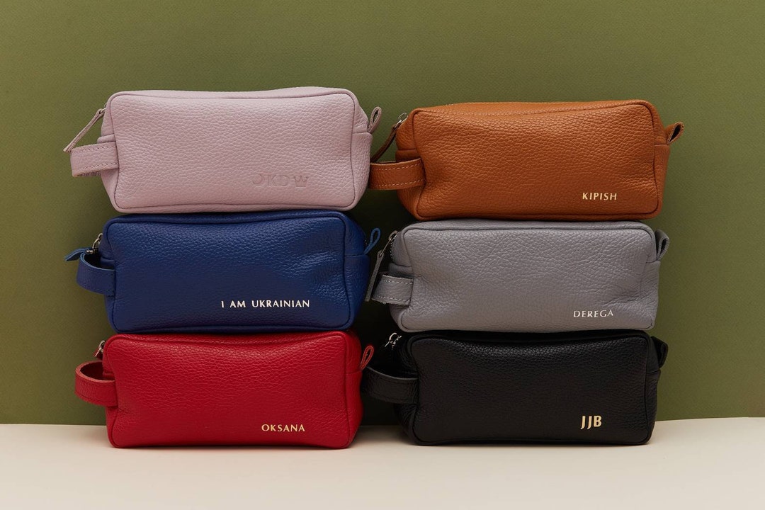 Personalized Mens Leather Wash Bag With Initials Groomsman Etsy