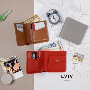 Portatarjetas de billetera delgada personalizada, billetera de cuero personalizada, billetera unisex con bolsillo para monedas, billetera con nombre grabado con monograma, billetera bifold