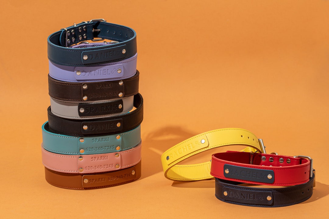 Personalized Leather Dog Collar, Custom Engraved Dog Collar With Name ...