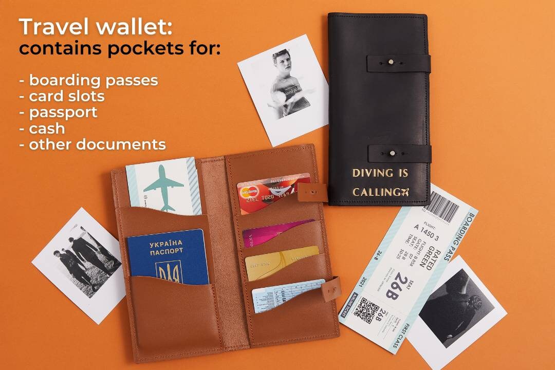 Leather Travel Document Organizer Long Travel Wallet Family Etsy