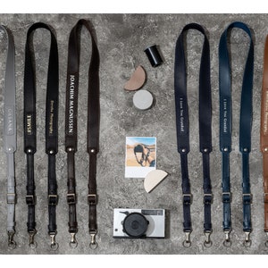 Courroie d&#39;appareil photo en cuir personnalisée, monogrammée avec des initiales pour Nikon, dragonne pour Canon, dragonne pour appareil photo reflex numérique, indispensables de voyage