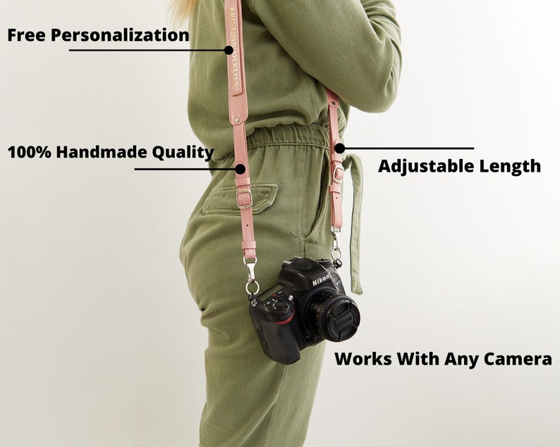 Personalisierter Kameragurt, Leder Kameragurt, Kamerazubehör, Kamerahalter für DSLR, Fotograf Geschenk, Kameragurt nach Maß Bild 2