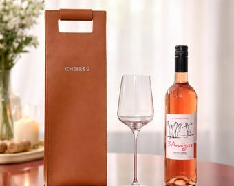 Personalized leather wine caddy, single wine bottle tote, custom engraved wine holder, wine bag with optional name, wine accessory gifts