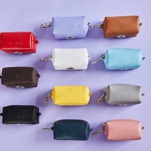 Personalized leather dog poop bag holder, dog waste bag dispenser, sanitary pouch bag, dog poop bag with zipper, dog accessories, puppy gift