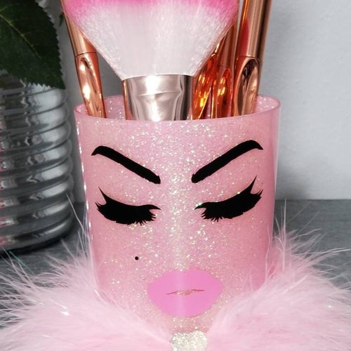 White Glitter Makeup Brush Holder Brushes Lashes & Lips Face - Etsy