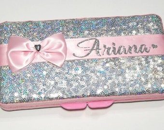 Custom Pink gray chevron girls baby travel wipe case GET it PERSONALIZED add a bow or a name