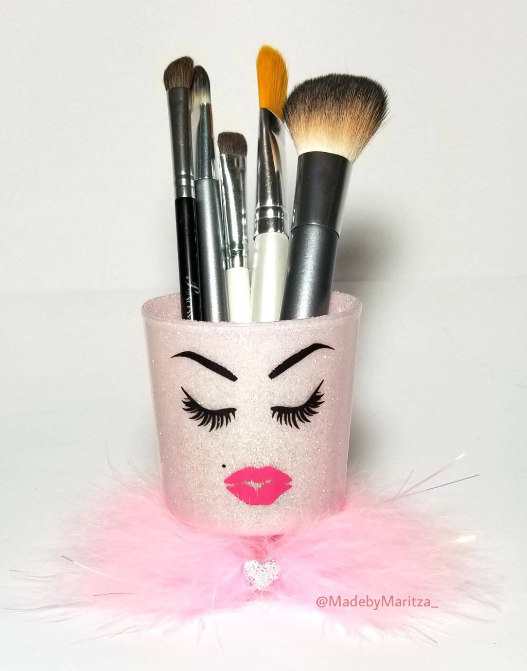 Mini Light Pink Glitter Makeup Holder. Brushes. Lipstick. | Etsy