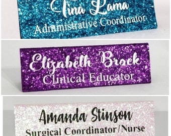 Glitter Name plate standing Gloss Sealed sparkle bling desk work salon makeup artist vanity room decor wedding table stand personalized