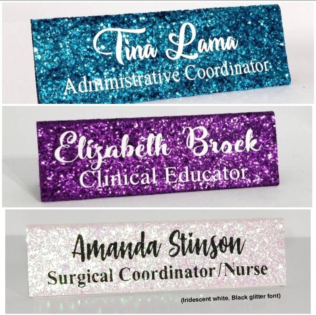 Glitter Name plate standing Gloss Sealed sparkle bling desk work salon makeup artist vanity room decor wedding table stand personalized