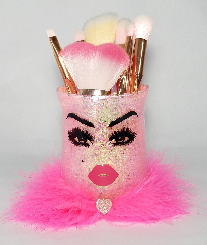 White Pink Glitter Makeup Brush Holder Cup Brushes Lashes & Etsy