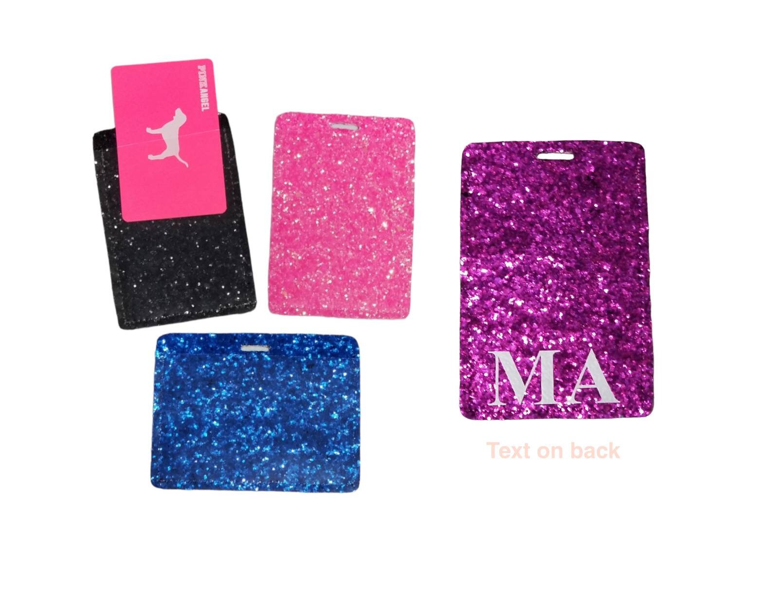 Glitter Work ID Badge Holder Card Sleeve Personalized Name Sparkle