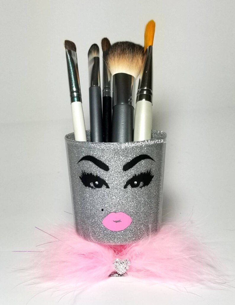 Mini Silver glitter makeup brush holder cup lipstick lashes Etsy