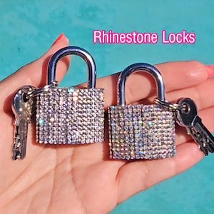1 pc Rhinestone Diamonds Padlock with keys locker fence toolbox makeup box storage safe silver brass