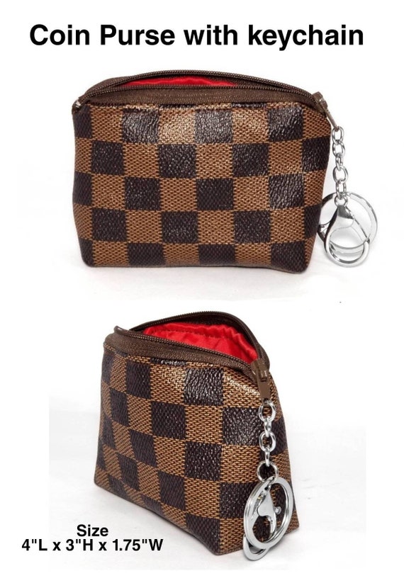brown checkered coin purse