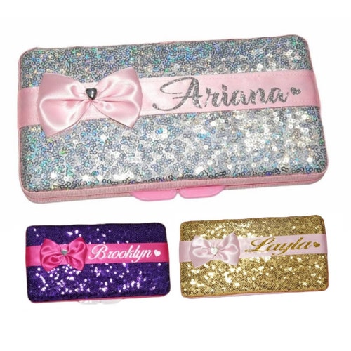 Pencil Box Makeup Brush Jewelry Holder Case Sequin Glitter Etsy