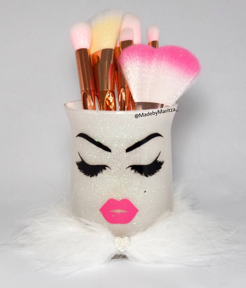 White glitter makeup brush holder cup Brushes Lashes & lips Etsy