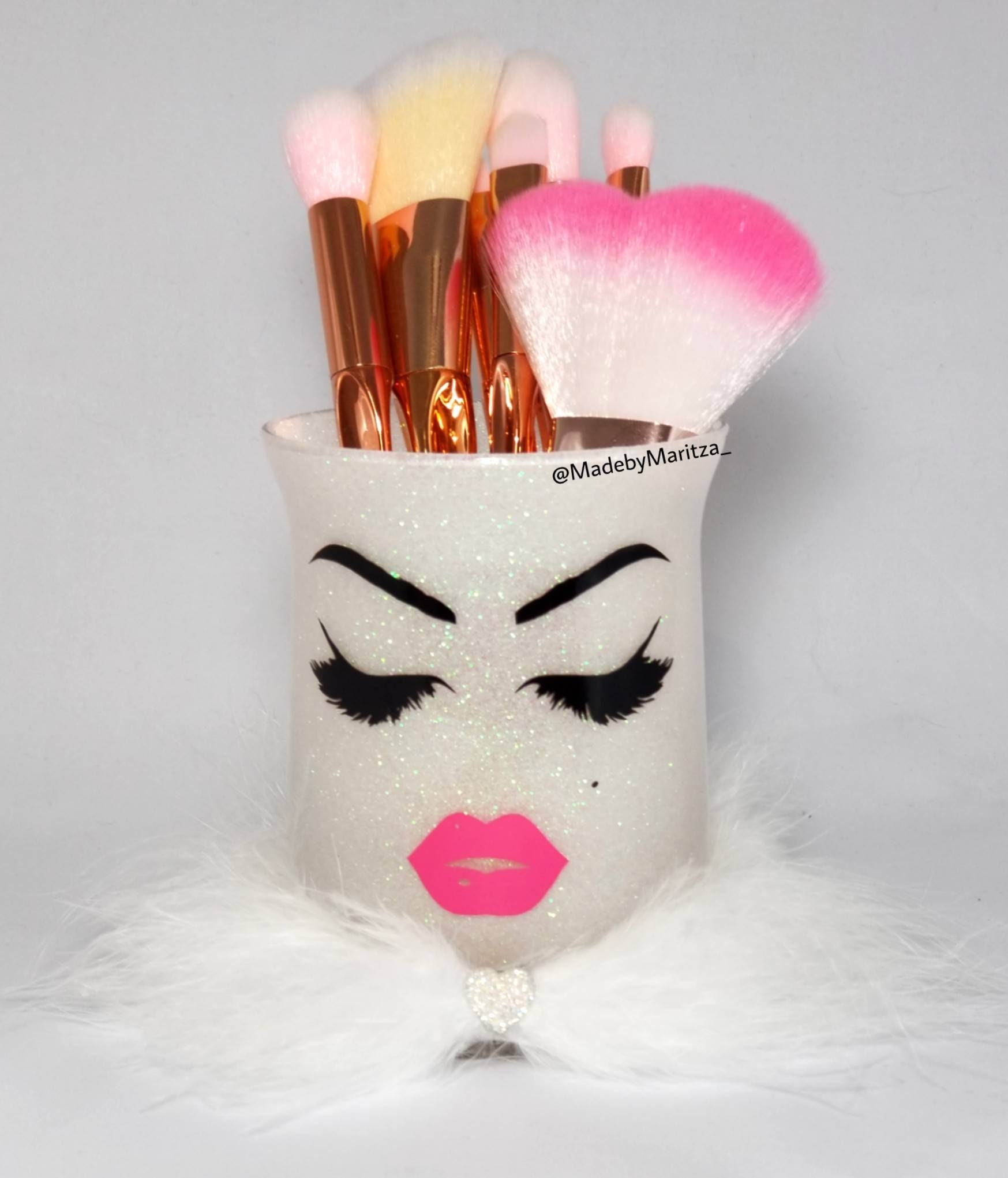 White glitter makeup brush holder cup Brushes Lashes & lips | Etsy
