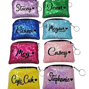 Sparkly coin purse keychain wallet monogram flat pouch ID holder change bag custom letter glitter case air pods case personalized name