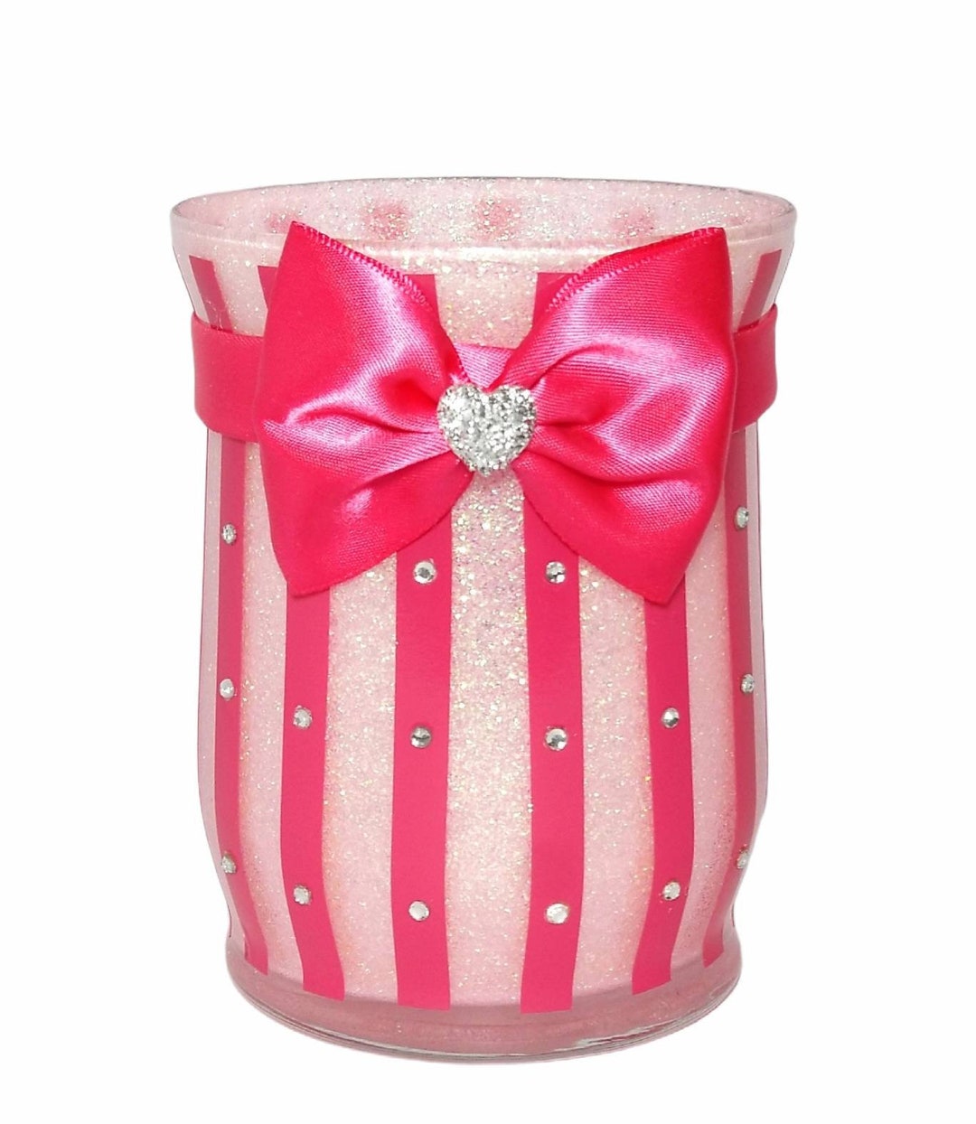 Pink Glitter Makeup Holder Cup. Stripes. Bow. Brush. Vanity Etsy
