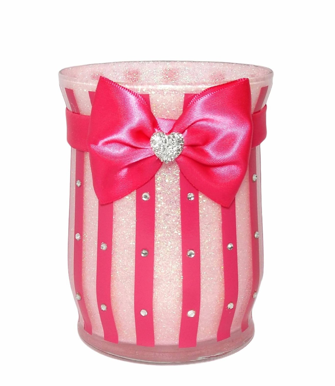 Pink Glitter Makeup Holder Cup. Stripes. Bow. Brush. Vanity Etsy