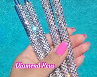 Diamond Rhinestones Ballpoint pen Black Ink click top clear sparkle work desk decor smooth writing crystal clear AB