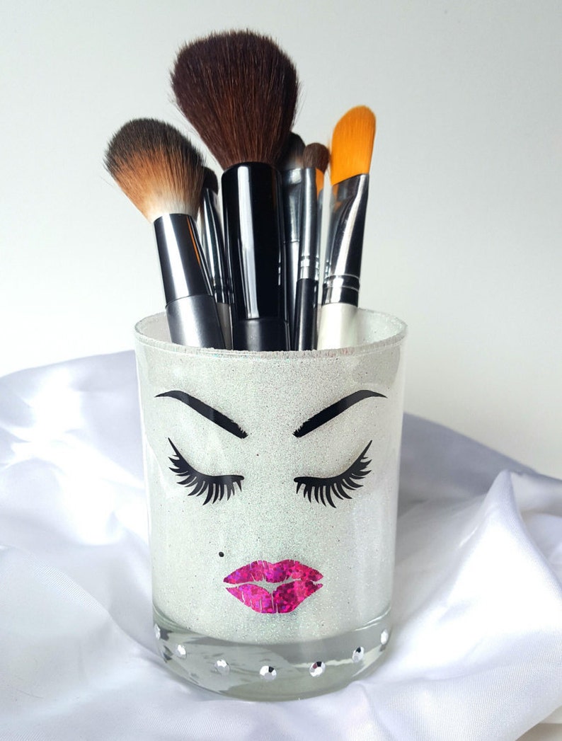 Glitter Makeup Brush Holder. White. Lashes & Lips. Vanity Room Etsy