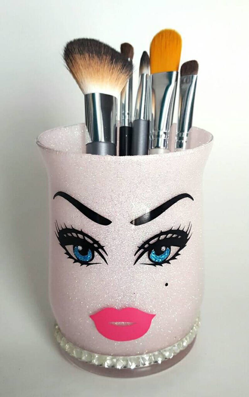 Pink glitter makeup holder. Brushes. Lashes & lips. Pink | Etsy