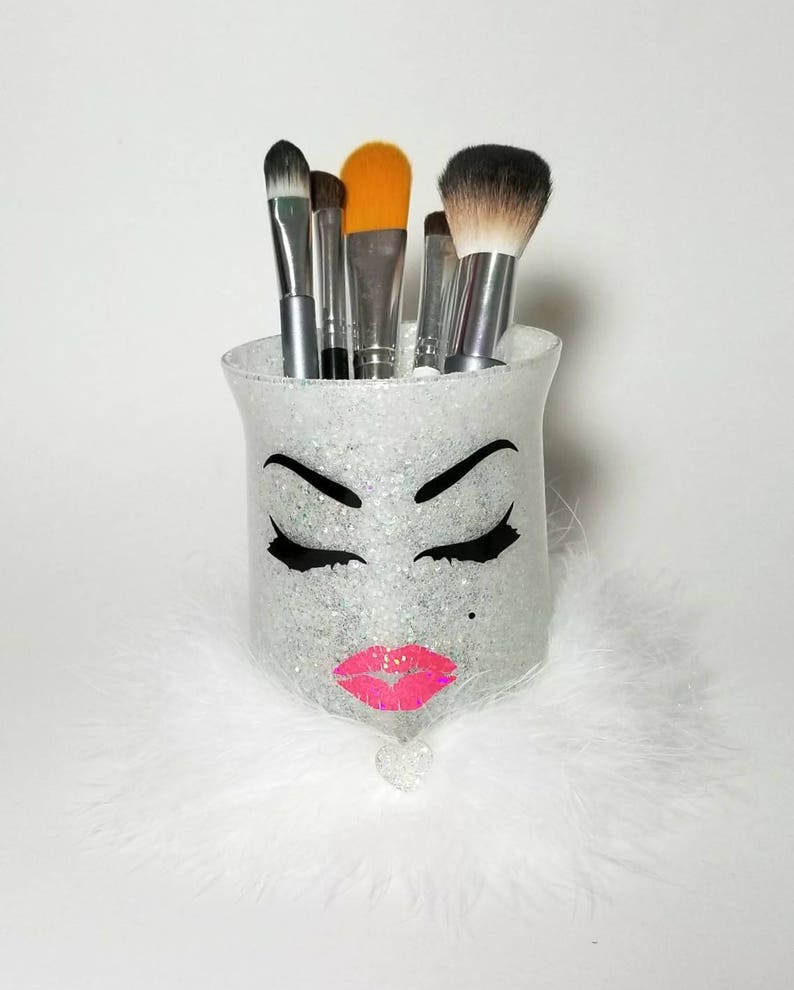 White Chunky Glitter Makeup Brush Holder Cup. Organizer. Etsy