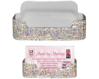 Rhinestone Business card holder bling sparkly stand display box CHOOSE COLOR gift idea desk salon Crystal rainbow