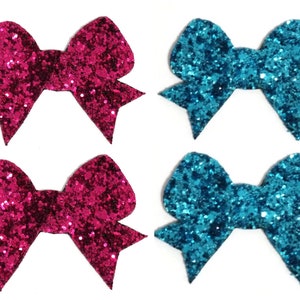 2 PC Glitter bow iron on applique patch sparkly shape add on clothes decor pink blue red costume CHOOSE COLOR