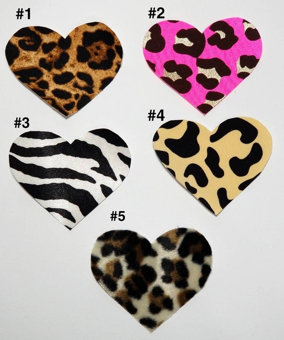 2pc Animal Print Heart Iron on Patches Applique Faux Fur Fabric