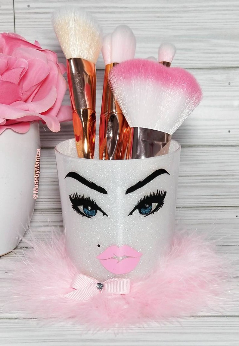 White Glitter Makeup Brush Holder Cup Brushes Lashes & Lips Etsy