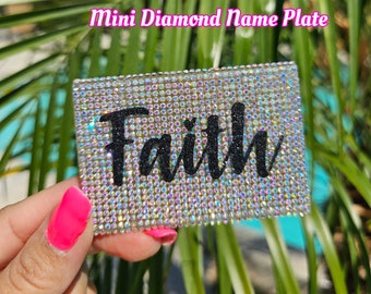 3x2 Mini Diamond Name plate standing rhinestone crystal sparkle desk work makeup room gift wedding table bling stand personalized