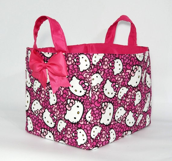 Hello Kitty Organizer Box Makeup Holder Storage Cube Basket Desk Travel Decor Accessories Toy Bin Girls Nursery Pink Bow Choose Fabric