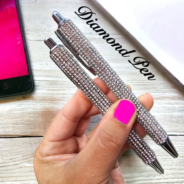 Diamond Rhinestones Ballpoint pen Black Ink click top clear bling sparkle work desk decor smooth writing