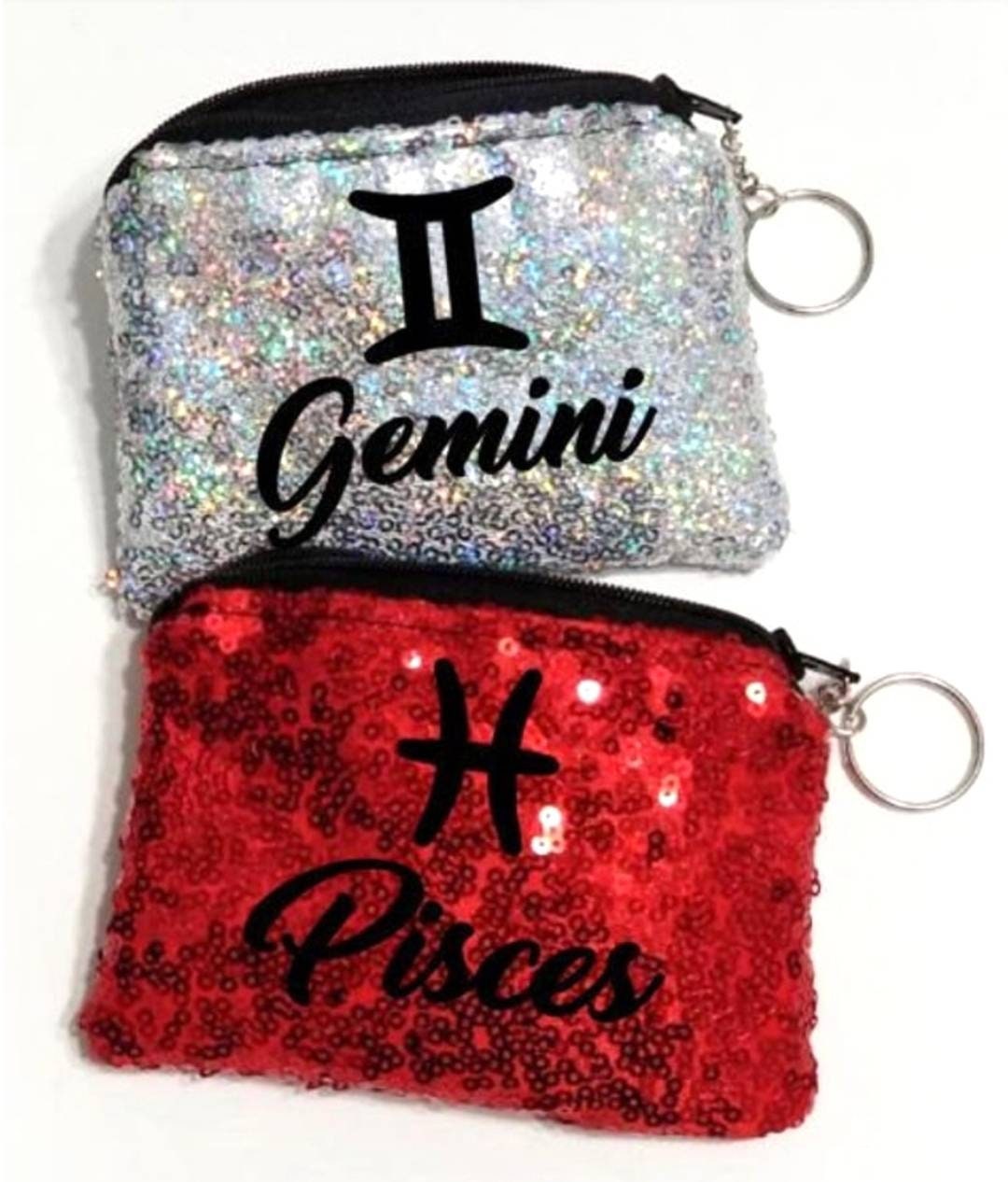 Sparkly Zodiac sign coin purse keychain wallet flat pouch ID Etsy