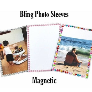 4x6 5x7 Bling picture frame magnet veritcal horizontal Refrigerator decor baby picture school work locker rhinestones photo sleeve