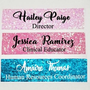 Wall Glitter Name plate 8x2 Gloss sealed sparkle bling work office makeup room door sign teacher gift wedding personalized business