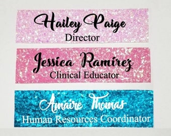 Wall Glitter Name plate 8x2 Gloss sealed sparkle bling work office makeup room door sign teacher gift wedding personalized business