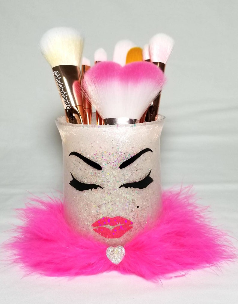 White Chunky Glitter Makeup Brush Holder Cup. Organizer. Etsy