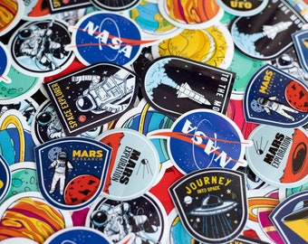 Space patches sticker bomb pack of 10-100 pcs random laptop vinyl decals. NASA, Astronaut, Solar system, Mars, Planets for Macbook air