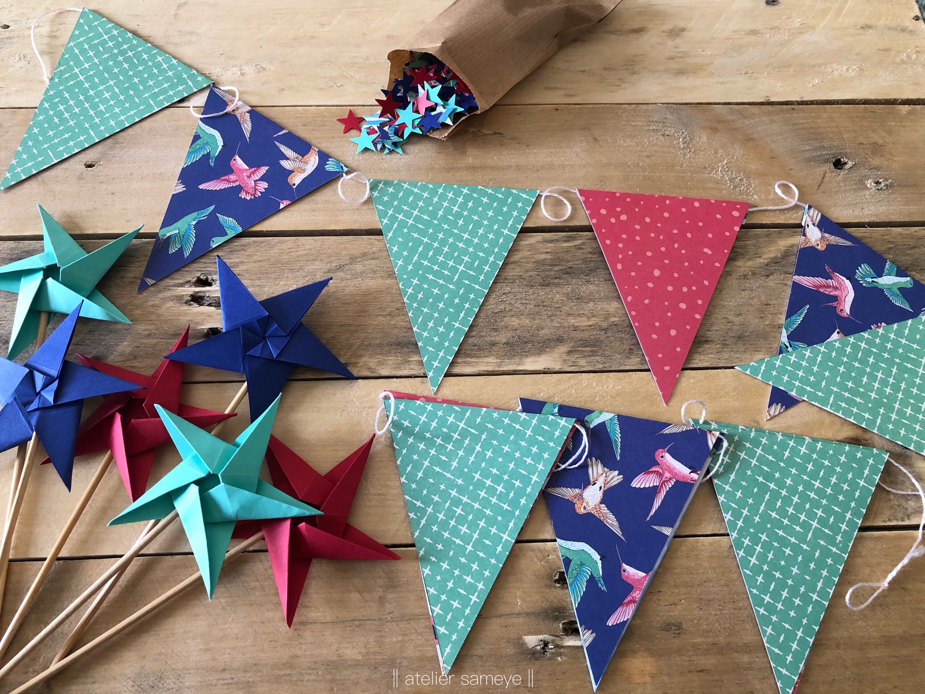 Kit Décoration Origami Fanion Étoiles - Baby Shower Naissance Bapteme Anniversaire Union Mariage