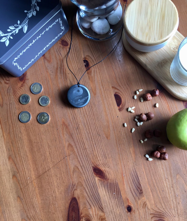 50 mm 1.57 Yin Yang Shungite pendant disc with engraving