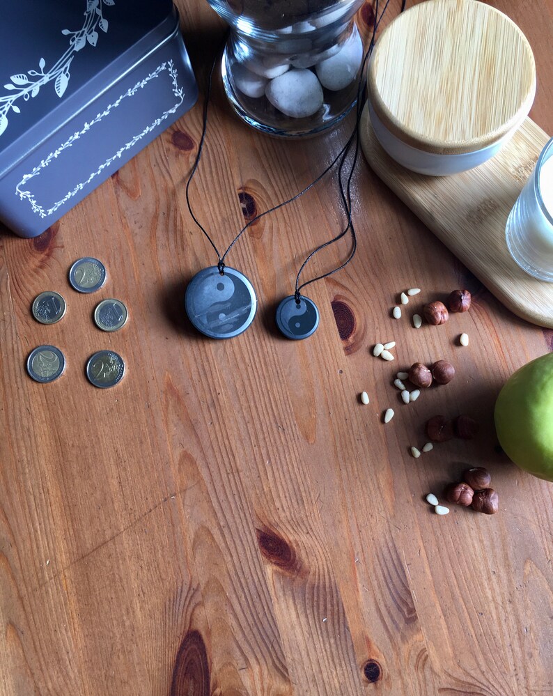 50 mm 1.57 Yin Yang Shungite pendant disc with engraving